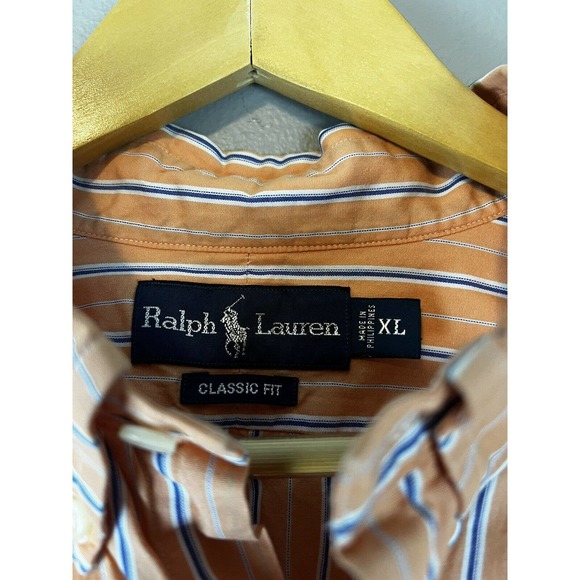 Ralph Lauren XL Classic Fit Orange Striped Long Sleeve Button Up Shirt - Picture 4 of 7